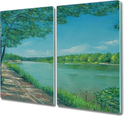 Produktbild von Coloray Hackbrett Herdabdeckplatte 2x30x52 cm Küchenbrett Kochplattenabdeckung Schneidebrett - Malerei Natur Wald Fluss