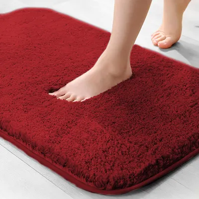 Image de Tapis de bain en microfibre, épaisseur 2 cm, tapis de bain extra-épais, ultra-absorbant, 40 x 60 cm, rouge