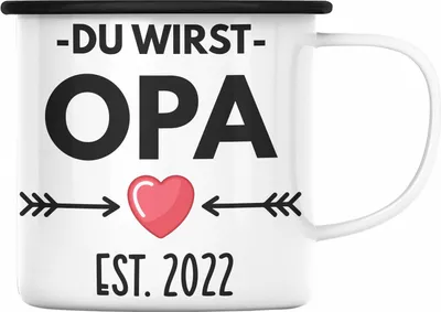 Produktbild von Trendation - Opa Du Wirst Opa 2022 Geschenk Schwangerschaft Verkünden Opa Überraschung Baby Emaille Emaille Tasse (Schwarz)