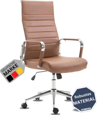 Produktbild von DELUKE® Bürostuhl Ergonomisch SONOD Schreibtischstuhl mit Rollen | Höhenverstellbarer Drehstuhl, Arbeitsstuhl mit Armlehne | Chefsessel, Computerstuhl 135 kg | Hellbraun