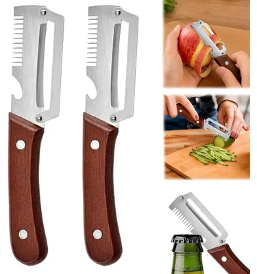 Produktbild von Multifunktionaler Gemüseschäler - 3-in-1 Sparschäler mit Edelstahlklinge und Flaschenöffner - Küchenhelfer für Obst und Gemüse - 2 Stück