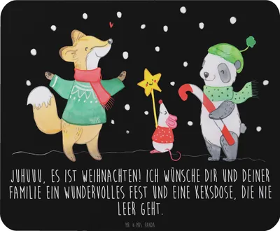 Produktbild von Mr. & Mrs. Panda Mousepad Winter Weihnachtsfreude - Schwarz - Geschenk, Mauspad, Fuchs, mousematte, Weihnachten, pc, Mouse Pad, Weihnachtsmann, Weihnachtsbaum