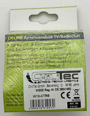 Zdjęcie produktu dla Gniazdo antenowe TV+radio+sat DELPHI z ramką, podtynkowe, srebrne