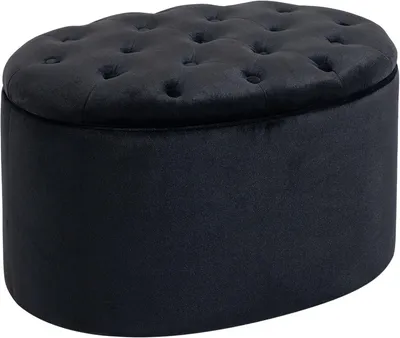 Produktbild von Sitzbank mit Stauraum Sitztruhe Ovale Form 71 x 52 x 42 cm Schwarz | Polsterbank mit Samtoptik, Truhenbank, für Wohnzimmer Schlafzimmer Flur