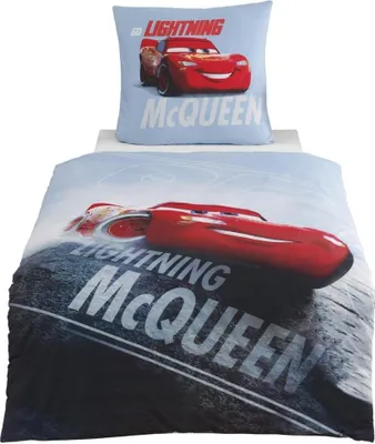 Produktbild von Cars Bettwäsche 135x200 + 80x80 cm 2 tlg., 100 % Baumwolle in in Biber/Flanell, Kinderbettwäsche für Jungen Disney's Cars Auto, Lightning McQueen
