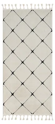 Obrázek produktu pro MY-RUG Koberec, Vilma, 200x100, bílý, s vysokým vlasem, moderní, marocký design, nadýchaný měkký, skandinávský kosočtvercový vzor, obdélníkový tvar