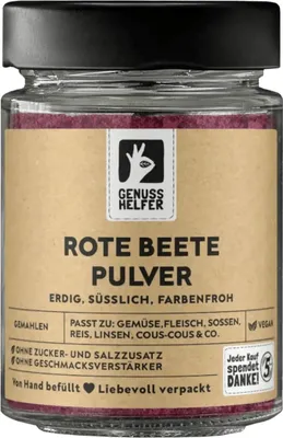 Produktbild von Rote Beete Pulver, gemahlen, natürliche Lebensmittelfarbe, 100g im Glas