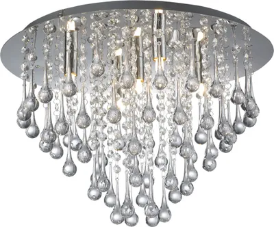 A close-up studio shot of a crystal chandelier.