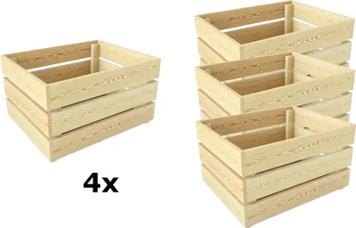 Produktbild von Lermowood Holzkisten 4x Box0542 50 x 40 x 28cm Natur | Dekokisten aus Holz Massive Holzkiste Regalkiste Weinkiste