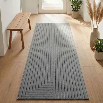 Produktbild von Carpetsale24 Outdoor Teppich, Modern Boho Design, 3D Effekt, Robust und UV-Beständig, ideal für Terrasse Wohnzimmer & Küche, Grösse: 80x250 cm
