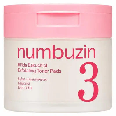 Zdjęcie produktu dla Numbuzin Nr. 3, peeling-tonik w płatkach z bifidą i bakuchiolem, 190 ml (70 sztuk)
