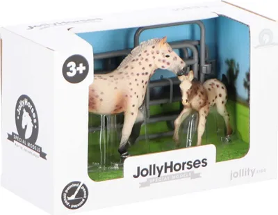 Zdjęcie produktu dla JollyHorses Knapstrupper koń ze źrebakiem i ogrodzeniem Realistyczny zestaw do zabawy dla dzieci