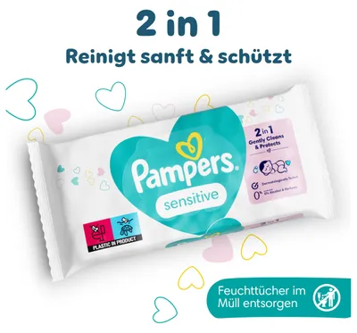 Productafbeelding van Pampers® 8001841063188 Feuchttücher sensitive 1-lagig weiß, 1.200 St.