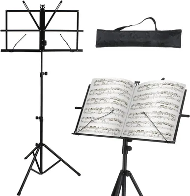 Immagine prodotto di Supporto per spartiti regolabile, pieghevole, in alluminio, fino a 132 cm di altezza, per musicisti