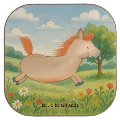 Produktbild von Mr. & Mrs. Panda Tischuntersetzer Pferd Springen Design - Weiß - Geschenk, Stall, Pferdestall, gläseruntersetzer, Reiten, unterleger, Untersetzer Glas, Gläser, Bauernhof