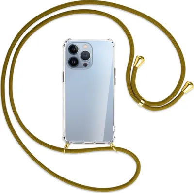 Produktbild von Handykette Backcover-Schutzhülle mit Band (Metall goldfarben) für Apple iPhone 13 Pro - khaki