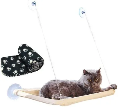 Produktbild von Unyqoos® Katzenfenster-Hängematte mit weicher Decke, 55 x 32 cm, bis 15 kg, Saugnapf-Befestigung – Schlafplatz für Katzen & kleine Haustiere