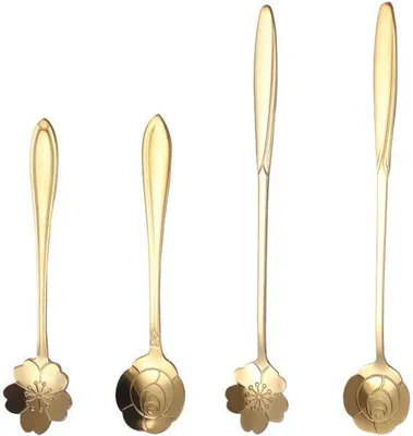 Produktbild von 4-teilige Blumenform-Süßsteller, Dessert-, Kaffee-, Eis- und Tee-Löffel.