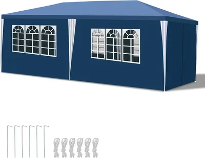 Image de TolleTour Pavillon 3x6m bleu avec parois latérales Tente de réception protection UV pour jardin en plein air Camping