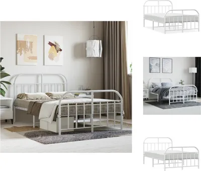Image de vidaXL Cadre de lit avec tête et pied de lit en métal blanc 120x190 cm - Lits et sommiers