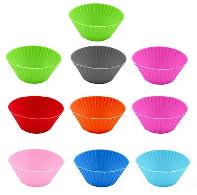 Produktbild von 10 Silikon-Muffinförmchen, antihaftbeschichtet, lebensmittelecht, wiederverwendbar, zum Backen von Pfannkuchen, Süßigkeiten und Muffins