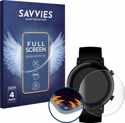 Produktbild von 4x Savvies Fullscreen Schutzfolie für Huawei Watch GT 2 (42 mm) Displayschutz Folie Fullcover Klar Transparent