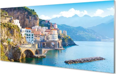 Produktbild von Glasbilder 140x70 Wandkunst Italien Küste Meer Gebäuden