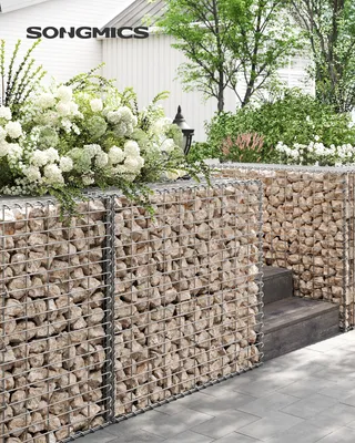 Produktbild von SONGMICS Drahtkorb Gabione, 100 x 90 x 30 cm, Metall-Steinkorb, 1er Set