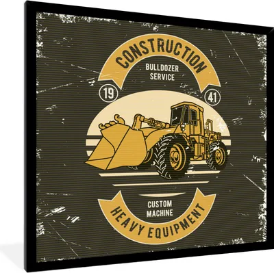 Produktbild von MuchoWow® MuchoWow® Gerahmtes Poster Bulldozer - Vintage - Zeichnung 40x40 cm - Poster mit zchwarzem Bilderrahmen - Mit Rahmen - Wanddekoration Schlafzimmer