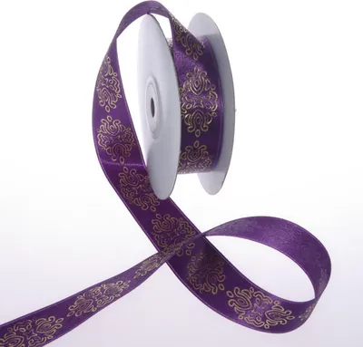 Produktbild von Satinband mit Ornamentdruck - 25mm - 15m - col. 48 Violett-Gold - 94515-25-15-48