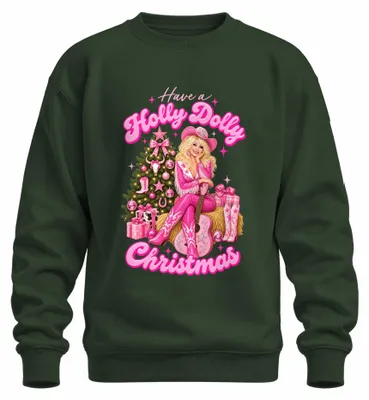 Immagine prodotto di Felice Natale con Holly Dolly, maglia a maniche lunghe a tema country, colore verde bottiglia, taglia M