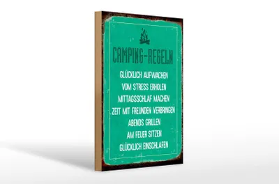 Produktbild von Holzschild Retro 20x30cm Camping Regeln Schild