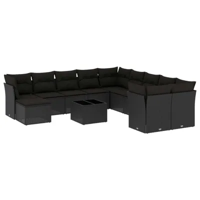 Produktbild von vidaXL 12-tlg. Garten-Sofagarnitur mit Kissen Schwarz Poly Rattan