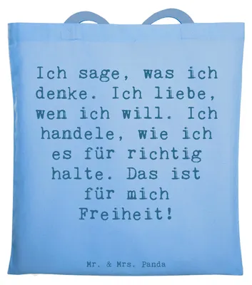 Produktbild von Mr. & Mrs. Panda Tote Bag Spruch Freiheit Leben - Sky Blue - Geschenk, Gedankenfreiheit, Tasche, Zitat, Lebensgefühl, Schultasche, Gefühle, Jutetasche, Unabhängigkeit