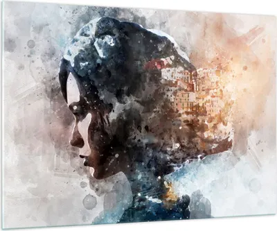 Produktbild von Bilder auf glas - Frau Abstraktion - 100x70cm - Glasbilder - Wandbilder - Kunstdruck - zum Aufhängen bereit - Wanddekoration aus Glas - Glas Bilder - Wandbild auf Glas - Einteilig - GAA100x70-3956