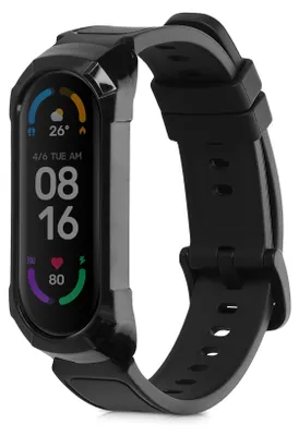 Produktbild von kwmobile Sportarmband kompatibel mit Xiaomi Mi Band 6 / Band 5 / Band 4 - Armband TPU Silikon für Fitnesstracker - mit Schutz Bumper Schwarz