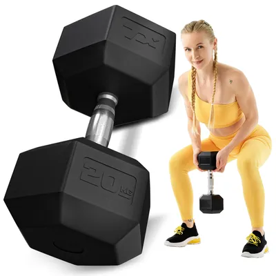 Produktbild von TREX SPORT Hexagon Gusseisen Kurzhanteln TX-200RD | gummierte Hanteln 20 kg mit verchromtem Griff | Krafttraining Dumbbells rutschfest, bodenschonend