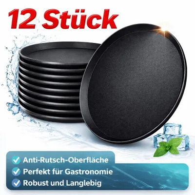 Produktbild von 12x Kellnertablett Serviertablett Antirutsch Tablett Gastronomie Gastro Ø35,5cm