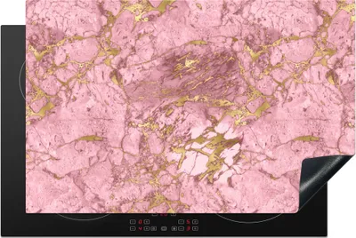 Produktbild von KitchenYeah© Herdabdeckplatte Gold - Marmor - Rosa , 81x52cm, Küche Deko, Glaskeramikkochfeld Herdabdeckung, Abdeckplatte fùr Kochfeld