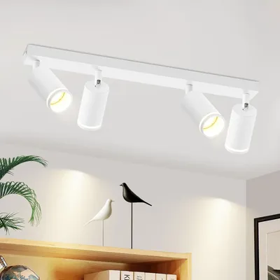 Image de ZMH Spot de plafond 4 flammes en bois Plafonnier Blanc GU10 Vintage Orientable 350° Salon pour couloir chambre enfant cuisine salle de bain sans ampoules