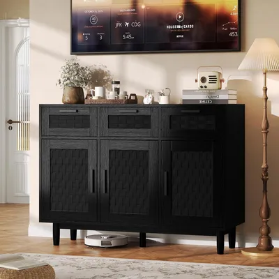 Obrázek produktu pro Komoda/skříňka s 3 zásuvkami a 3 dvířky, černá, rozměry 108x40x80 cm