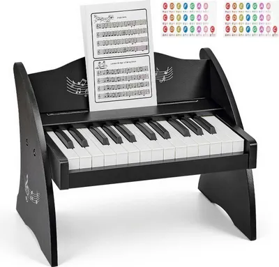 Produktbild von Kinder Keyboard & Klavier - Digitales Mini-Holzklavier - Mit 25 Tasten - Ab 3 Jahren - Realistischer Klang - Lautstärke Einstellbar - Batterie & Netzbetrieb - Schwarz