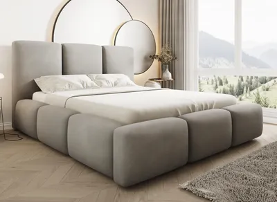 Produktbild von Bubble Polsterbett 200x200 cm Grau – Velluto Samtbezug, Bettkasten, hochklappbarer Lattenrost mit Gasdruckfedern, Modernes Designerbett