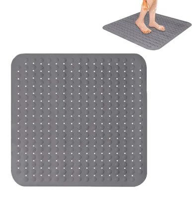 Zdjęcie produktu dla Mata pod prysznic antypoślizgowa, szara, o wymiarach 80x80 cm, z przyssawkami i otworami odpływowymi