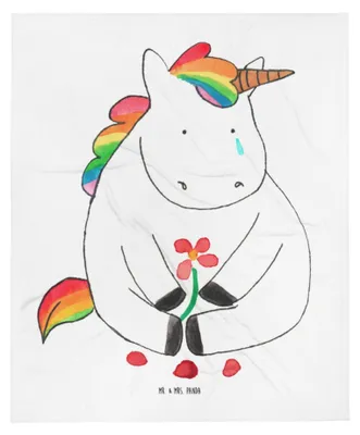Produktbild von Mr. & Mrs. Panda Schlummerdecke Einhorn Traurig - Weiß - Geschenk, Kinderdecke, Erstlingsdecke, Blume, Babydecke, Babybettdecke, Trauer, Plaid, Liebe, Unicorn, Einhörner