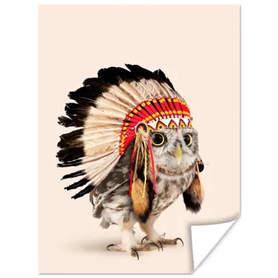 Produktbild von MuchoWow® Poster Eule - Indianer - Federn - Tiere 90x120 cm - Wohnzimmer