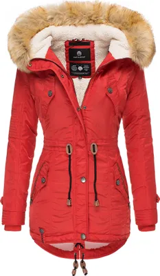 Produktbild von Navahoo La Viva Eleganter Damen Winter Parka mit Kapuze und Kunstpelzbesatz Wintermantel Vegan Rot Gr. 36 - S