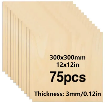 Produktbild von Lindenholz-Sperrholzplatten - Unbehandelte Holzplatten - 75 Stück - 3 mm dick - 30 x 30 cm - Für Lasergravur - Für Laserschneiden - Zum Bemalen