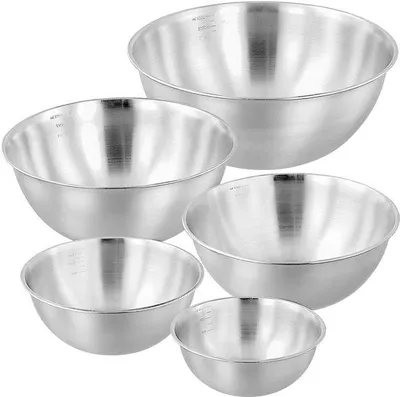 Imagen del producto de Ibenzoa® Juego de 5 tazones de acero inoxidable para remover y servir, apilables, de 800/1200/1800/2200/4000 ml, con escala de medición, aptos para alimentos