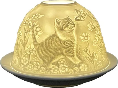 Image de Clayre & Eef Bougeoir Ø 12x8 cm Blanc Porcelaine Chats